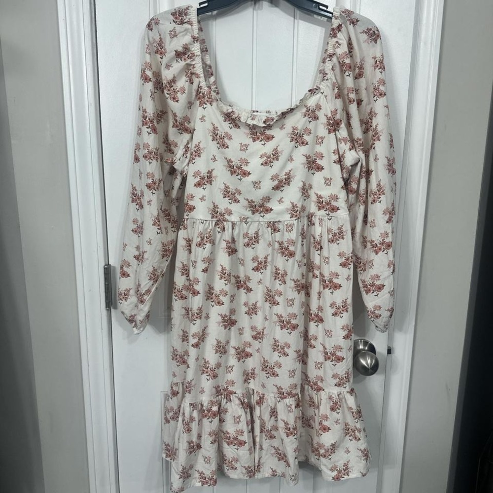 Cottagecore floral mini prairie dress with a smocked back. Large